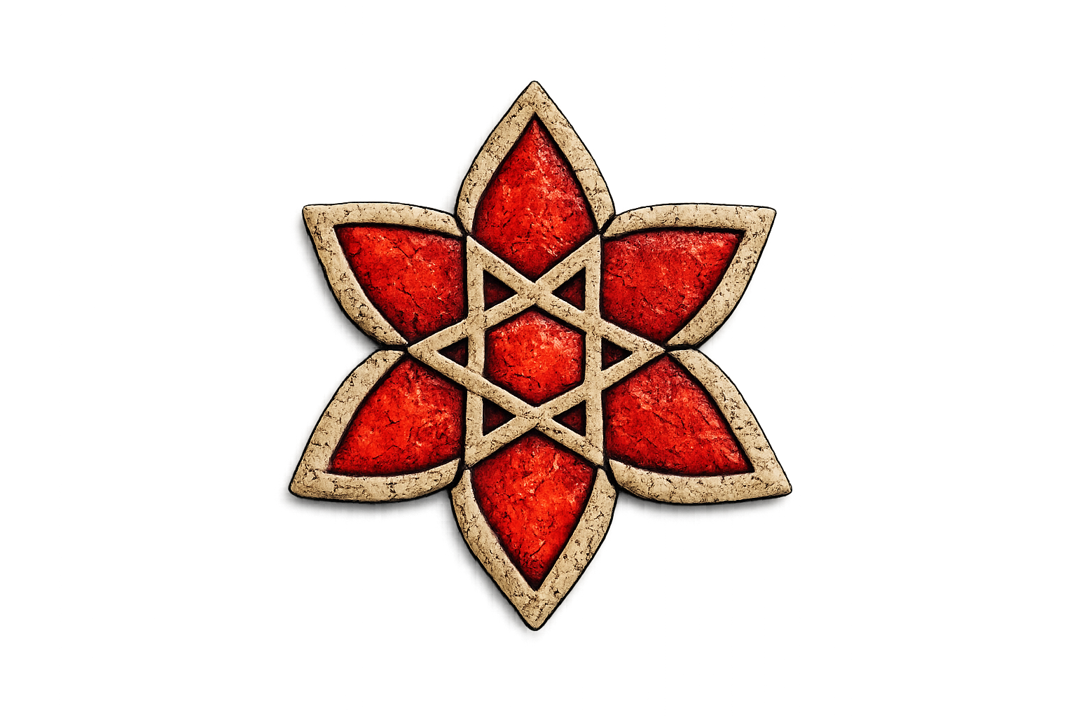 Emblema da Nasirutha, com seis pétalas vermelhas e estrela dourada